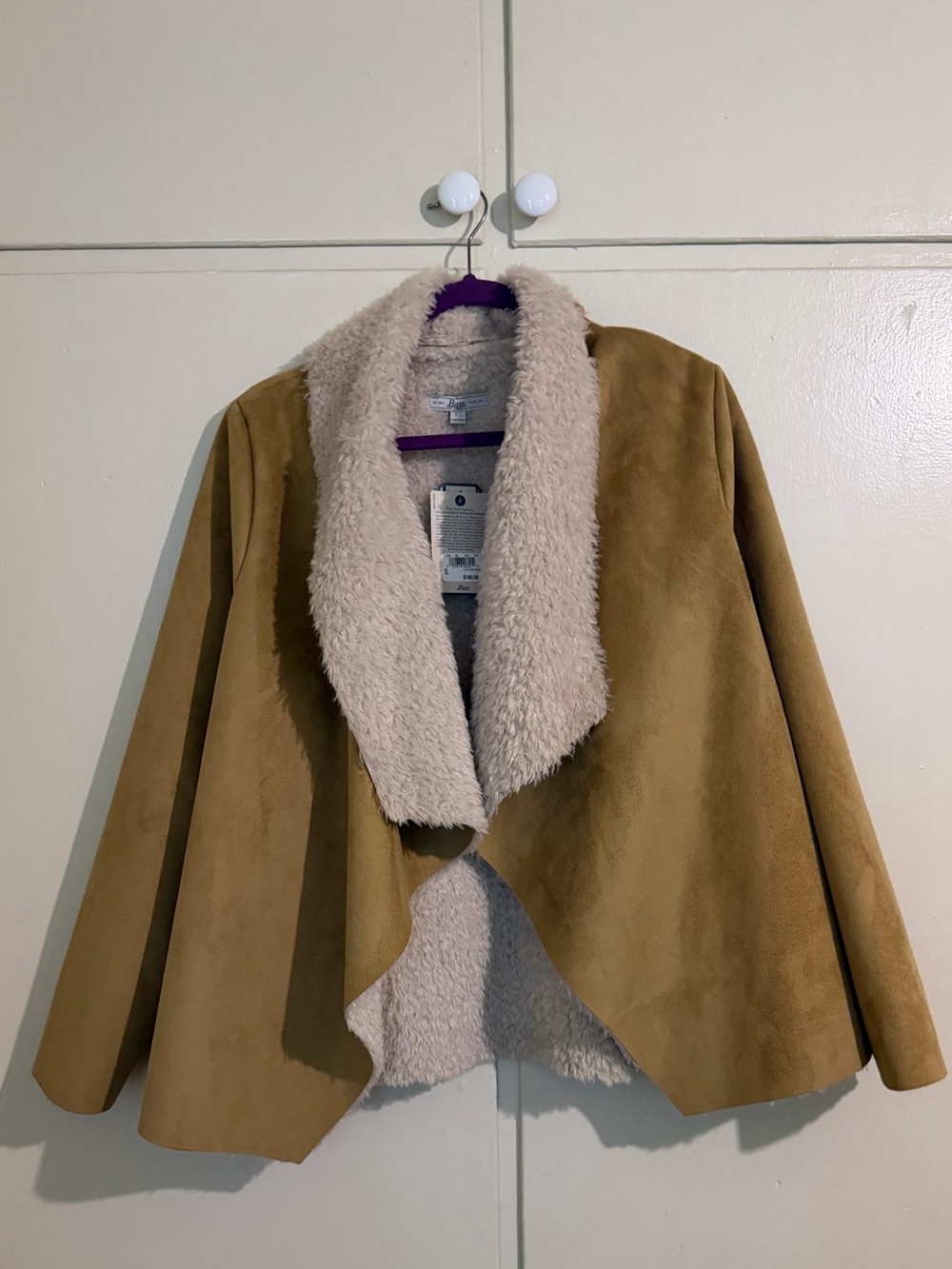New XL jacket Shawl Collar Coatigan in Camel with Cream Sherpa Lining